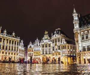 BRUSSELS BELGIUM - AUGUST 22 2014: Grand Place - the main square in Brussels at night Belgium