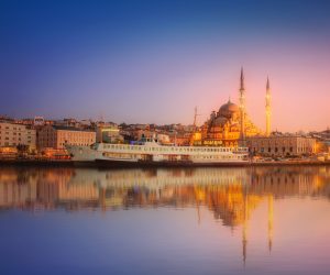 The beauty panorama of Istanbul at a dramatic sunset from Galata Bridge, Istanbul, Turkey