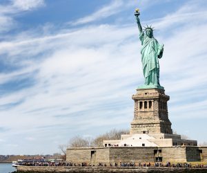 The statue of Liberty and liberty island New York City USA